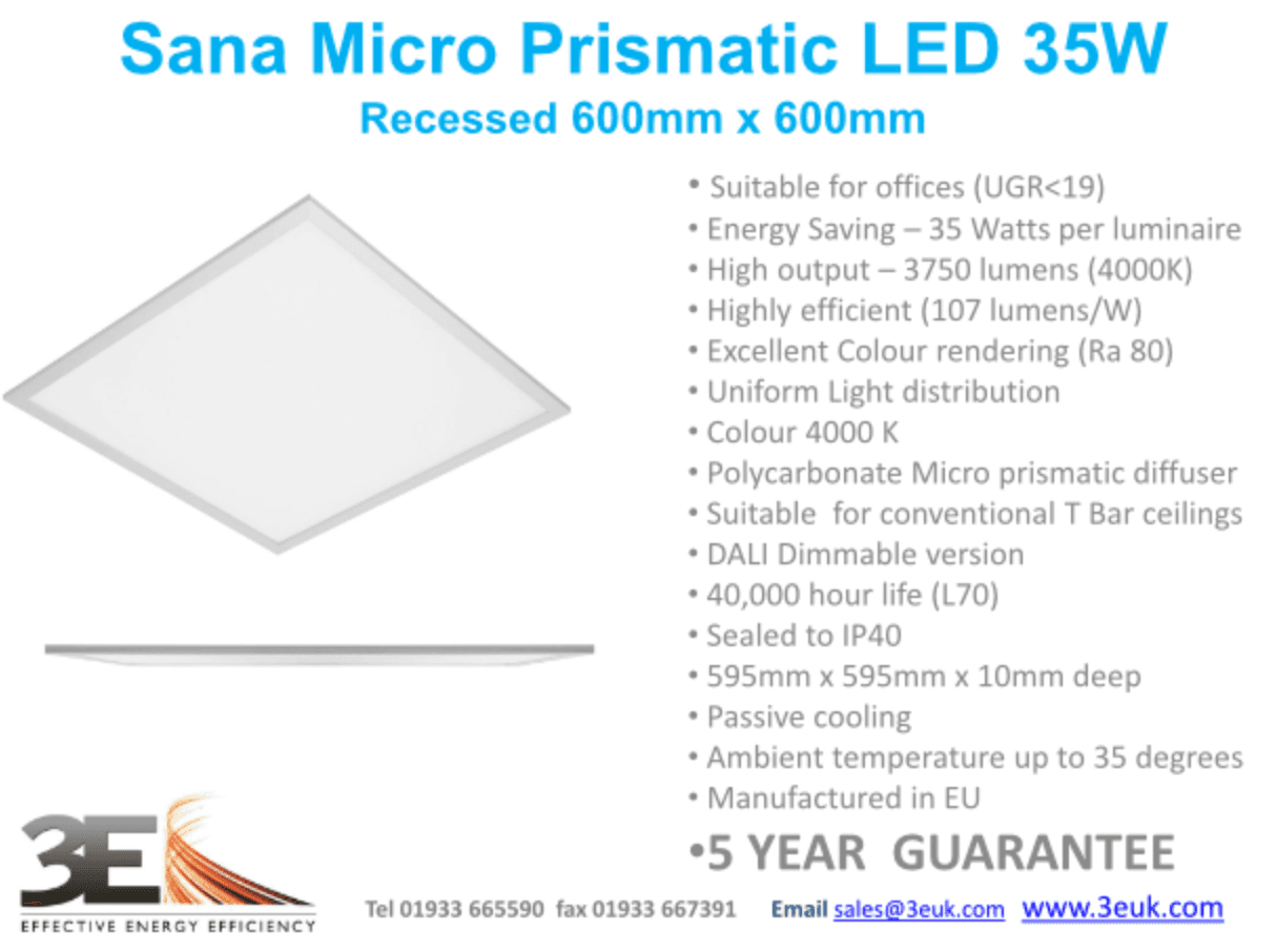 3E LAUNCH THE NEW 35 WATT SANO MICRO PRISMATIC LED LUMINAIRE